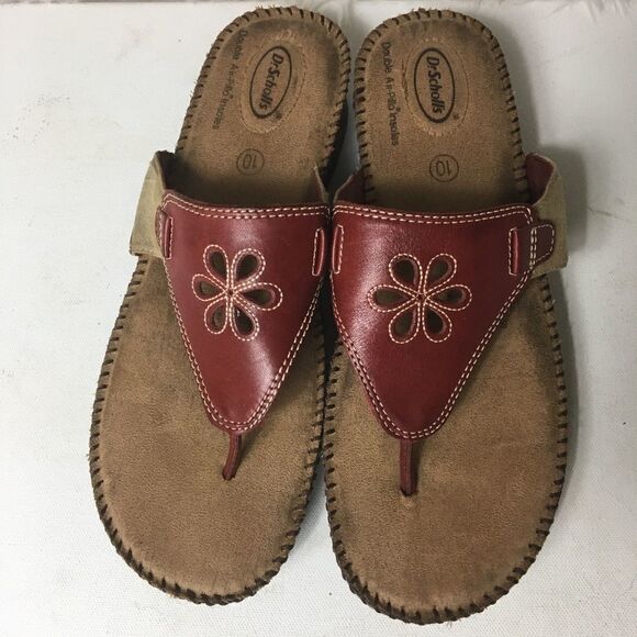Dr Scholl’s insoles leather thong red sandals SZ10 - Picture 2 of 9